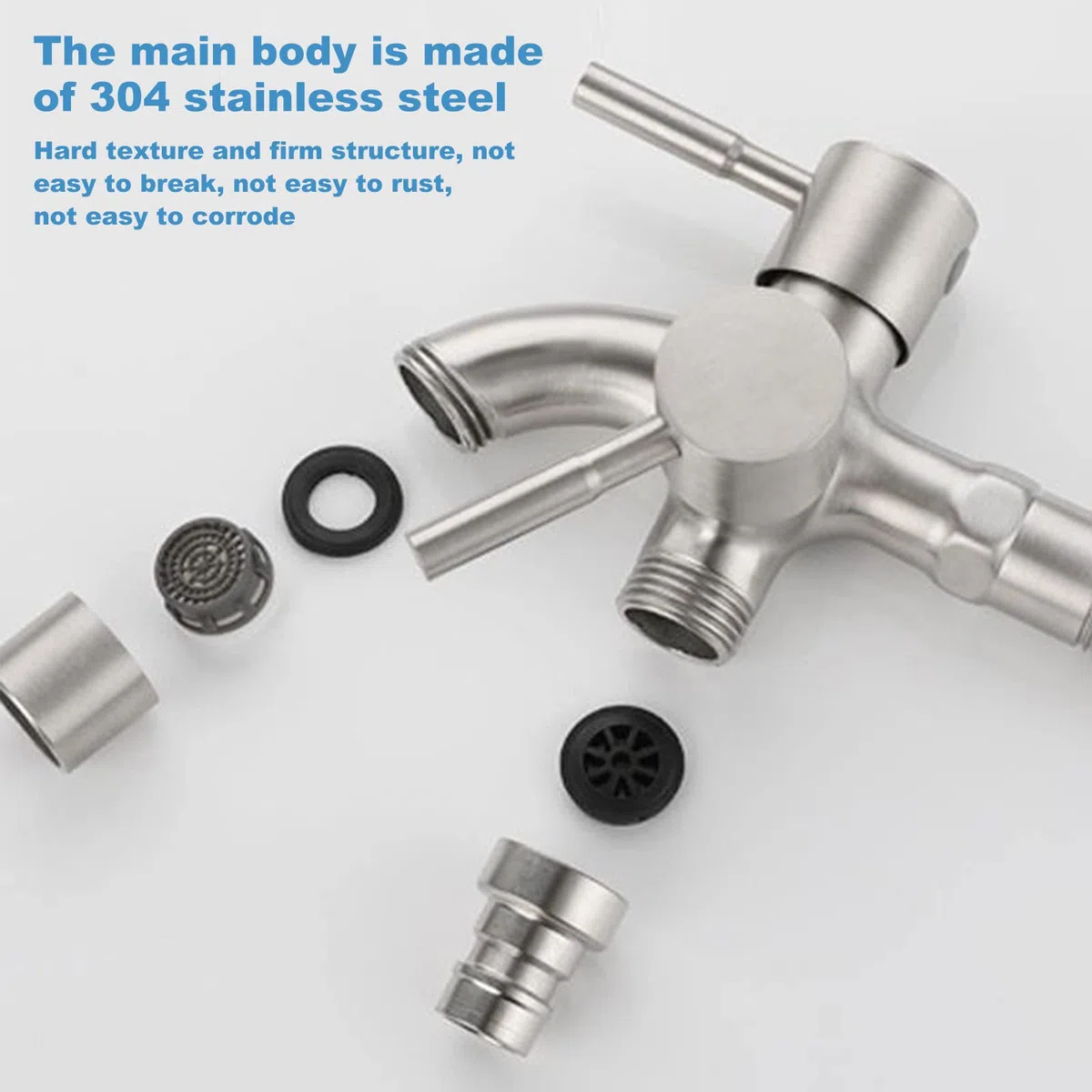 Double robinet universel 1/2" en acier inoxydable avec raccords de tuyau, robinet de jardin double multifonction pour machine à laver, jardin, cuisine, salle de bain