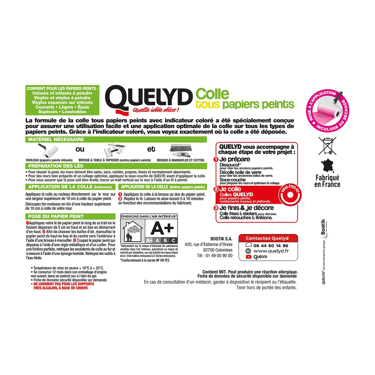 Quelyd Colle Tous Papiers Peints Avec Indicateur Coloré en Pâte – Prête à l'Emploi – Papiers Peints Intissés, Standards, Vinyles et Spéciaux – Sans Solvant – Seau de 5 Kg