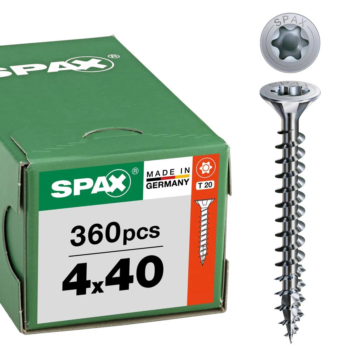 SPAX Vis universelle 4 x 40 mm, 360 pièces - Vis à bois, filetage total, tête fraisée, T-STAR Plus T20, pointe 4CUT, revêtement WIROX - 8000000277153