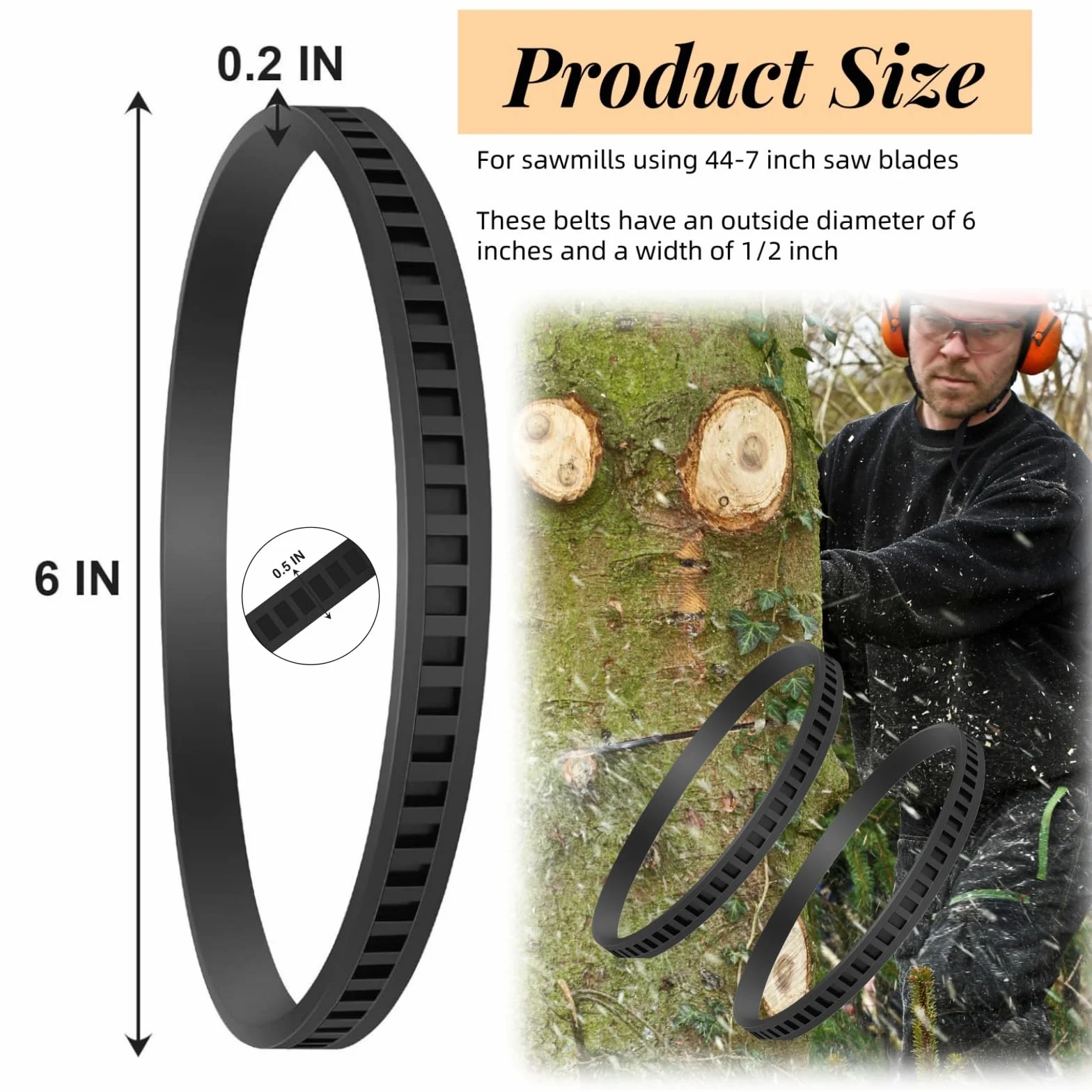 Lot de 2 scies à ruban en caoutchouc pour le travail du bois de 15,24 cm, scie à ruban compatible (15,2 cm, noir)