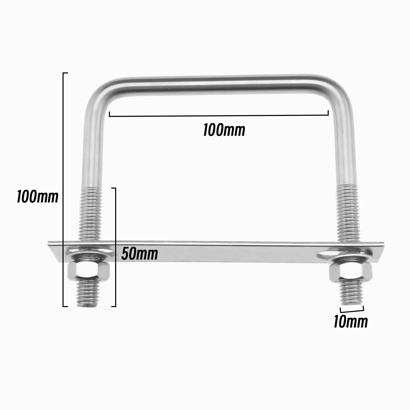 SG Store 2pcs Boulons en U Carrés M10 Filetage 100mm Largeur Intérieure 100mm Longueur Boulon de Aerrage en Forme de U en Acier Inoxydable 304 Écrous et Plaques pour Véhicules Pipelines Bâtiments