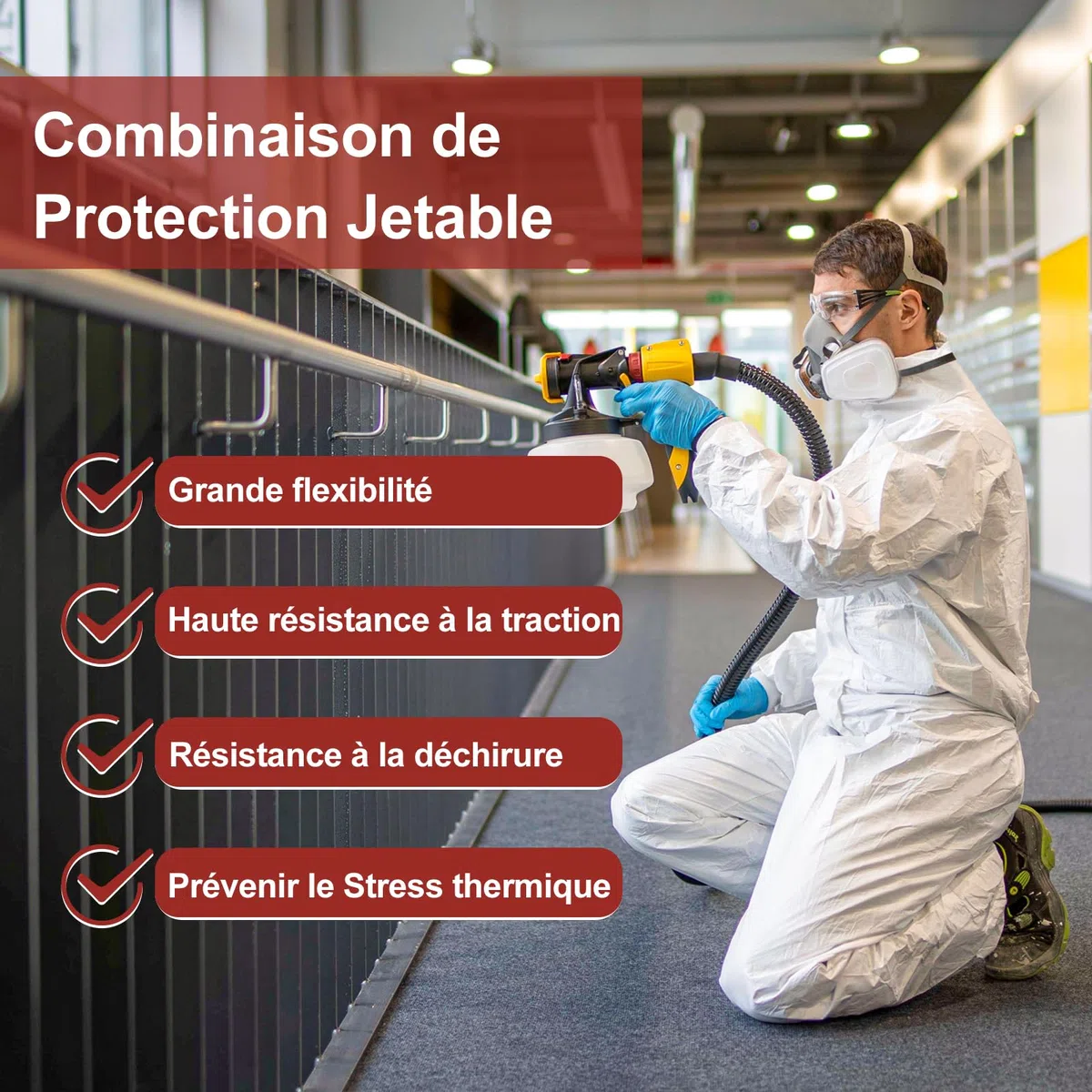 Hazmat Suit Combinaison jetable | Combinaison de peintre intégrale robuste en 7 tailles avec plusieurs spécifications pour homme et femme sans capuche – Respirant et résistant à l'eau