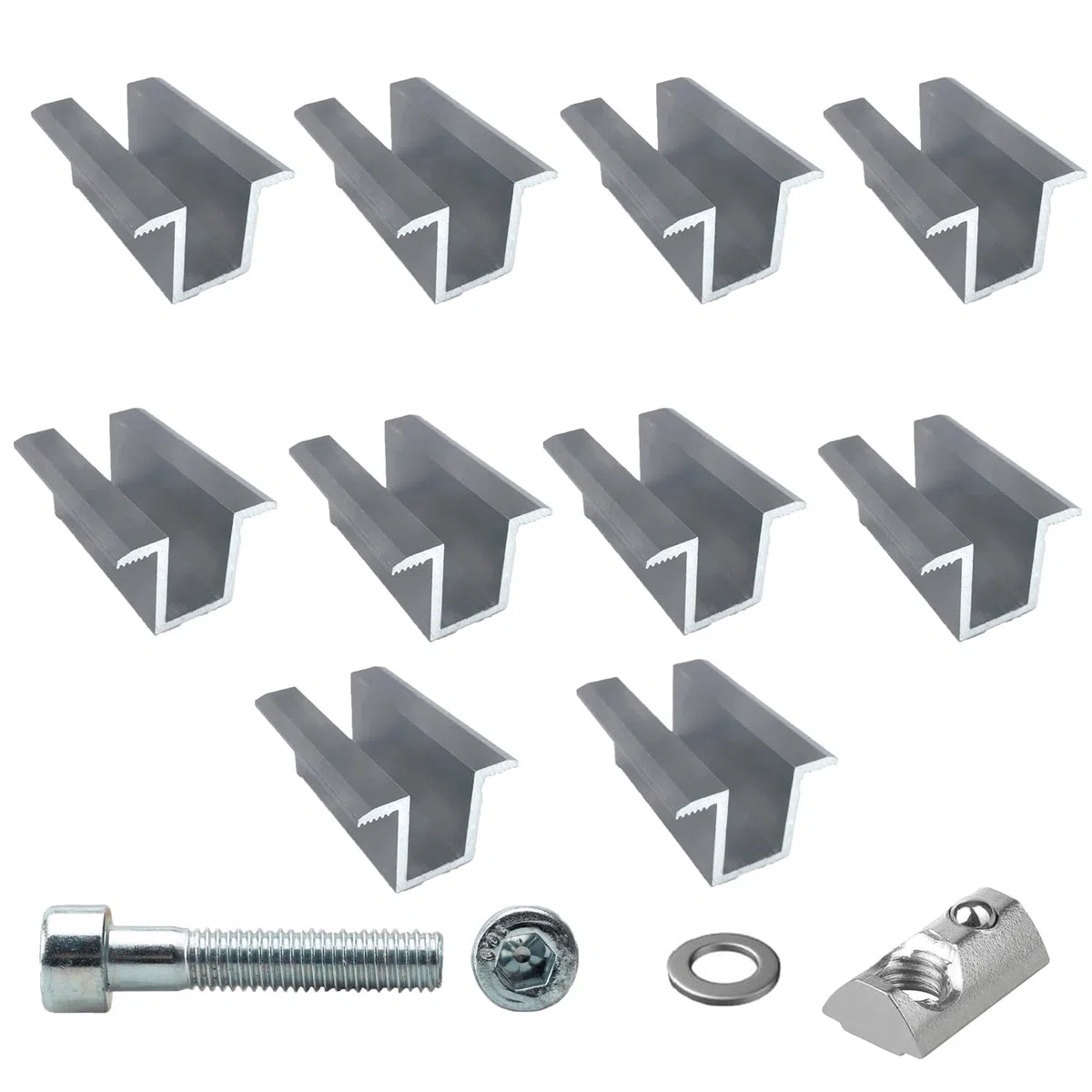 Halter de fixation à pince centrale pour panneaux solaires PV - Ensemble de 10 pinces centrales argentées de 30 mm