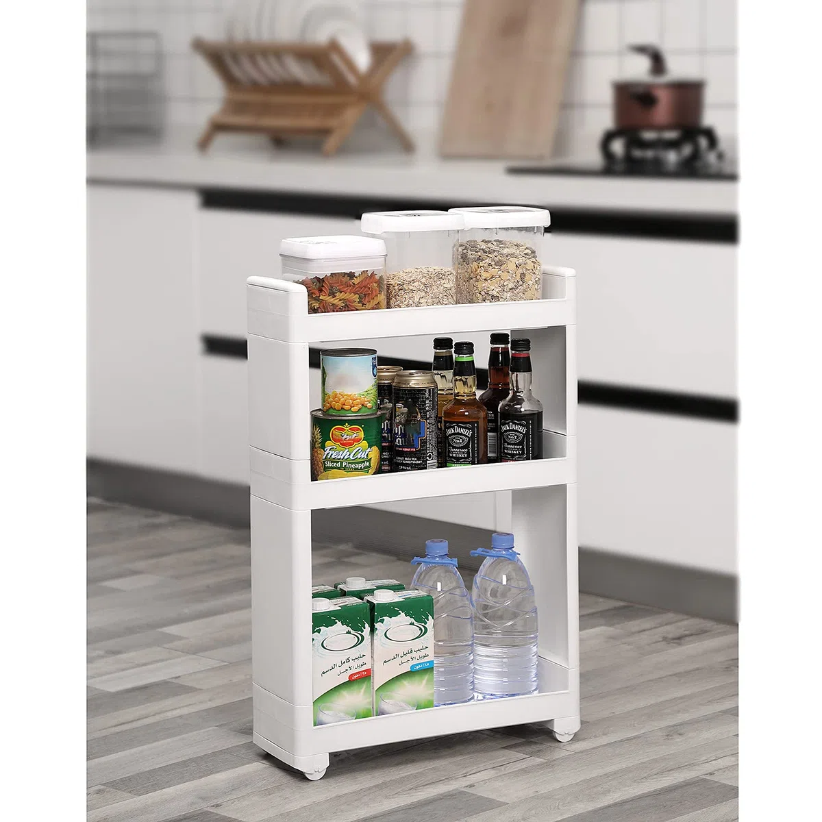 SONGMICS Étroit Chariot, Meuble de Rangement Mobile, Commode sur roulettes avec 3 Étagères, pour Cuisine, Salle de Bain, Garage, Largeur de 17 cm KFR09WT, Blanc
