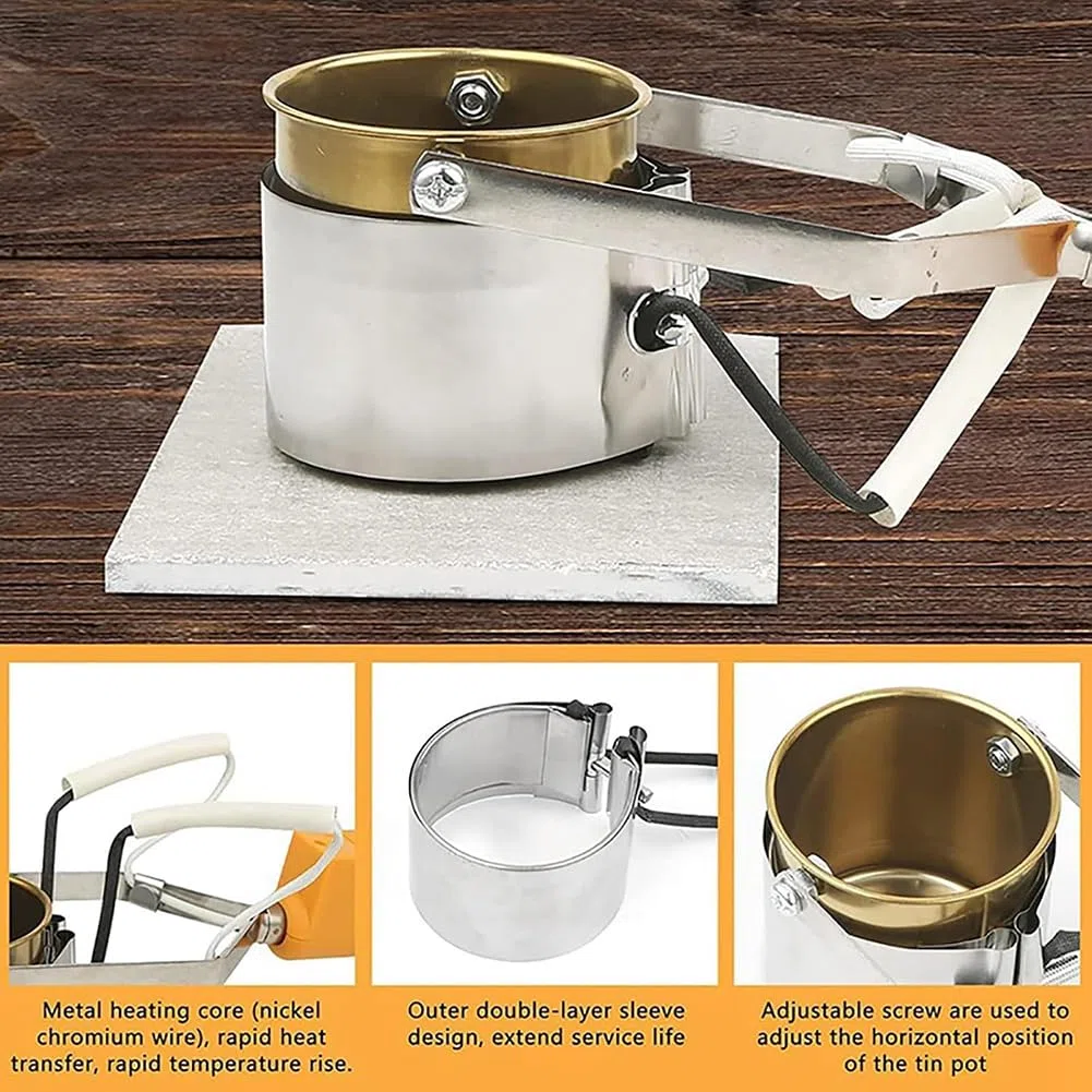 Pot de Fusion électrique Portable pour Plomb, 300 W pour moules de Poids de pêche, Four de Fusion de métal avec poignée, température 150-450 ℃, creusets de Profondeur 65 mm, pour Pendentif