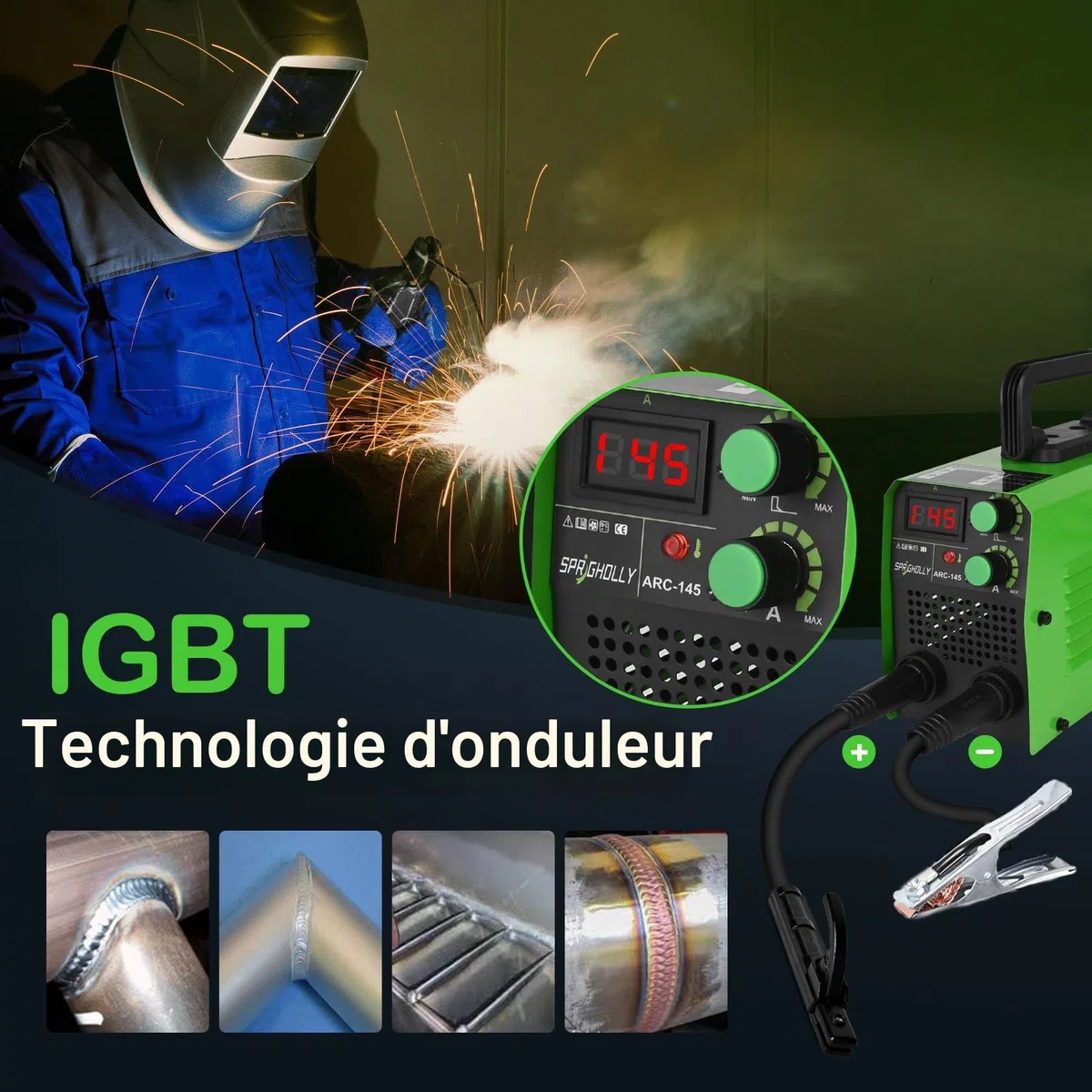 Mini Poste a Souder Inverter 145A IGBT, Poste à Souder ARC Lift TIG, Pince de Terre de Haute Qualité et Affichage LED, Hot-Start & Anti-Stick, Modèle ARC145