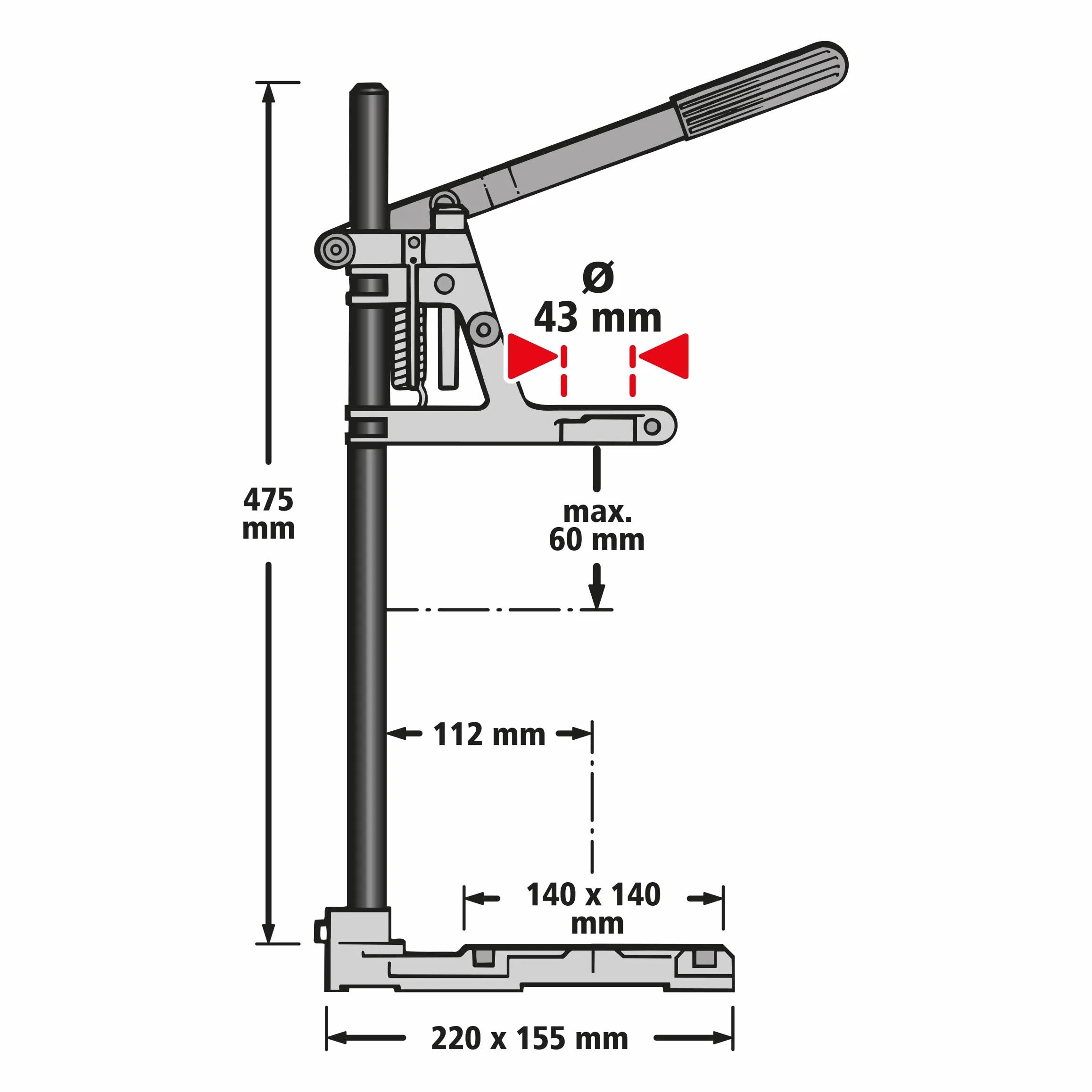 wolfcraft 3406301 Support de perceuse avec colonne ronde | Mâchoire de serrage | 160 x 230 x 500 mm