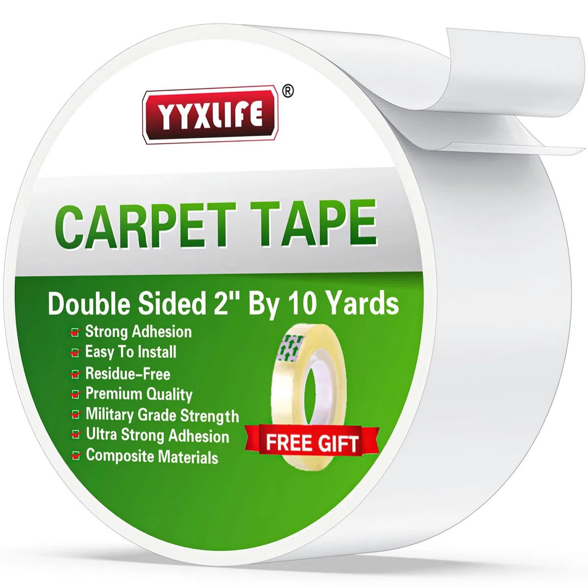 YYXLIFE Rug Ruban adhésif double face pour tapis en extérieur et tapis adhésif amovible et multifonction Blanc (2 Inch x 10 Yards)