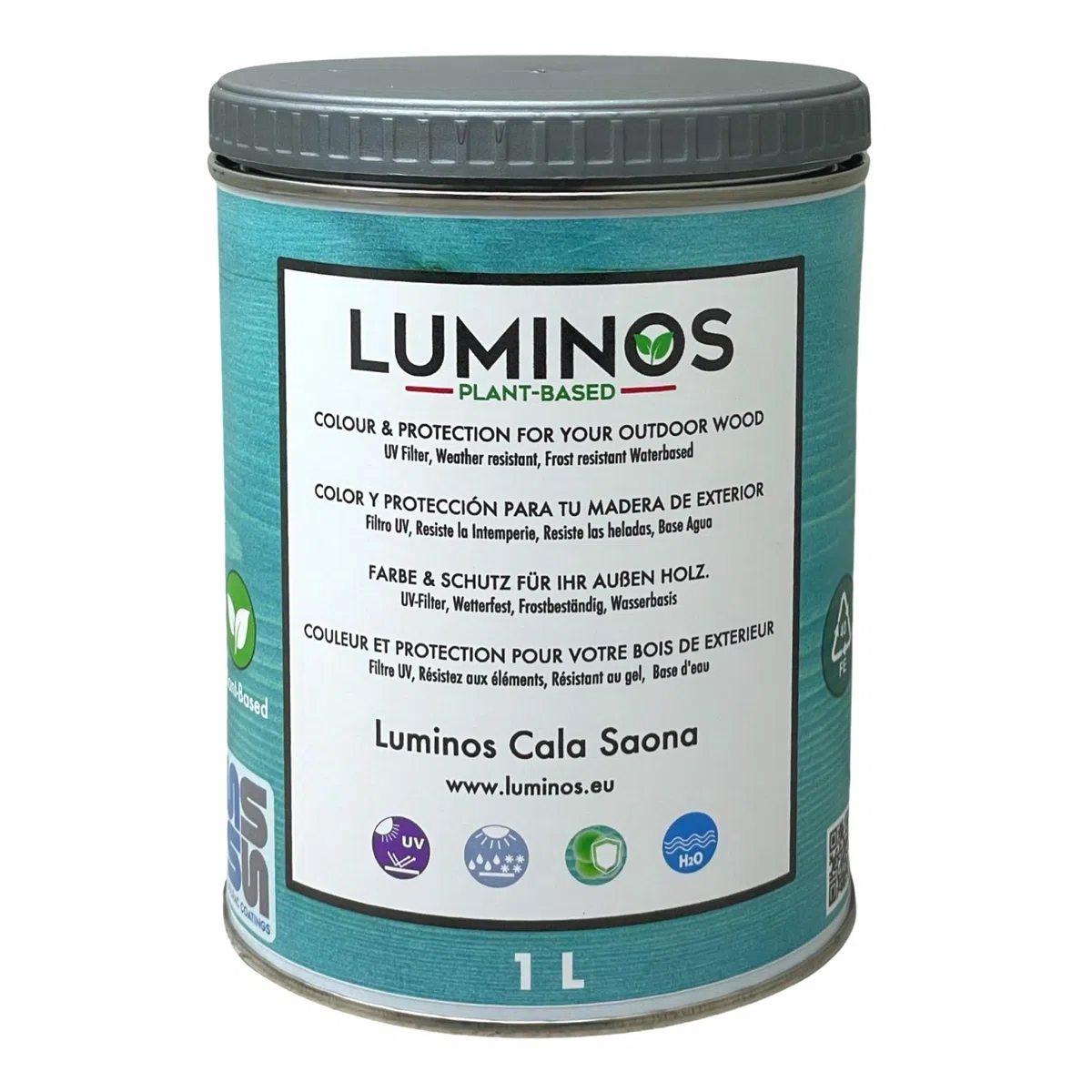 Luminos LUM1103 - CALA SAONA - Lasure Biobased pour bois extérieur à l'eau - Bleu Cala Saona 1L