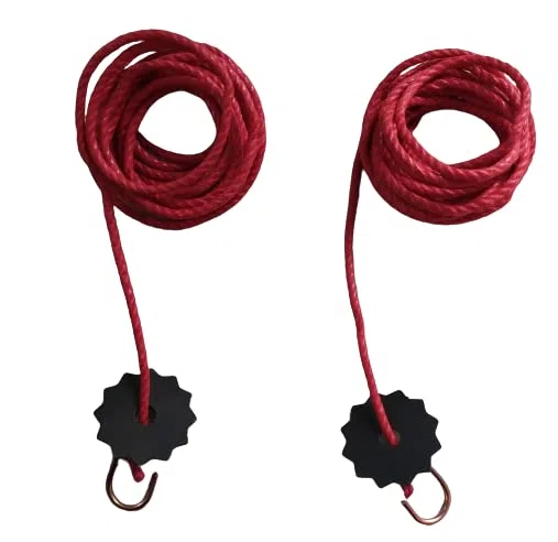 KD89 Assortiment Complet pour rénovation de Corde de comtoise - Corde de 4m20 Rouge, Deux Crochets et rondelles de butées etoilées, renforcées - Fabriqué dans Le Jura