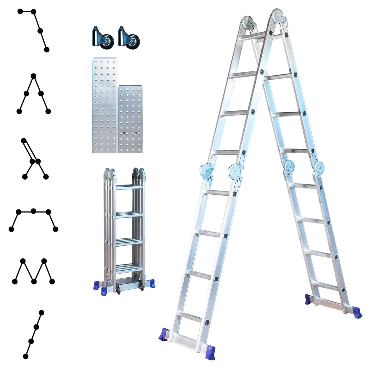 HOSTRÖM Echelle pliante articulée STAVALANCE 4x4 marches, echafaudage multifonction, escabeau, 2 plaques plateforme de travail, Garantie 5 ans