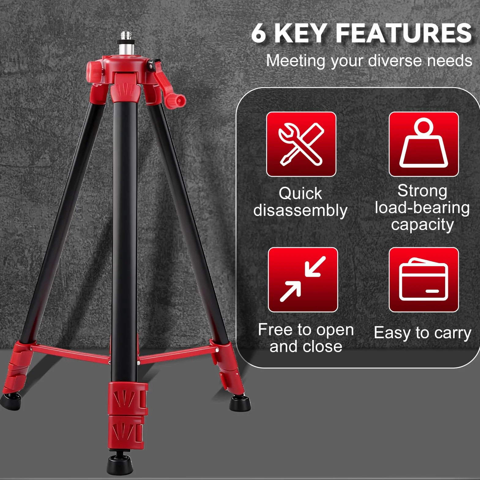 Trepied Chantier 150cm pour Niveau Laser, Pied de Laser Télescopique, avec Filetage 5/8" à 1/4", Trépied Réglable Portable pour Atelier, Garage