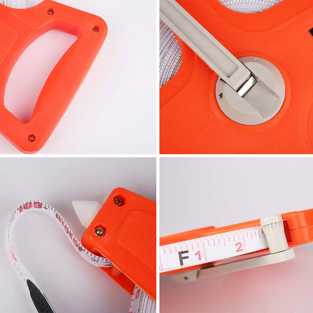 100m / 328FT Mètre d'arpenteur ouvert, Ruban en Fibre de verre, Mètre ruban double face, Fibreglass Open Reel Tape, Orange