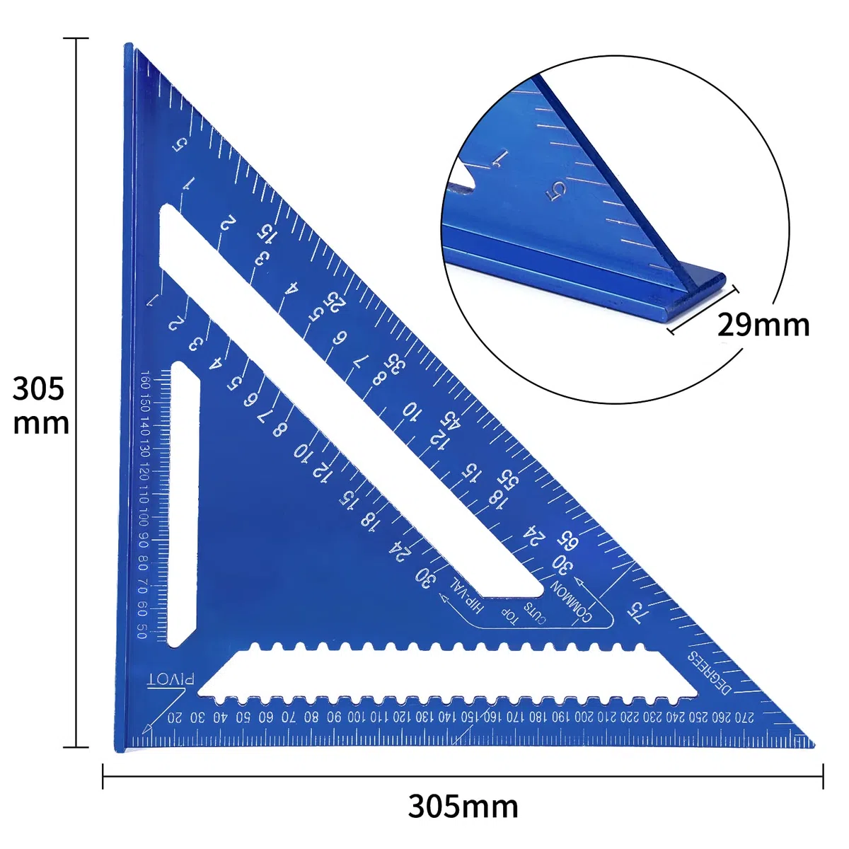 12 Pouces Equerre Menuisier en Alliage D'aluminium, Regle Triangle Métrique pour Mesure D'angle Charpentiers Ingénieurs (Bleu)