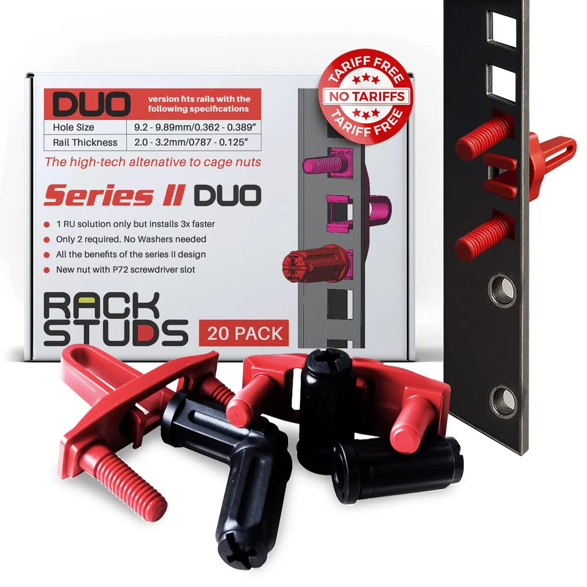 DUO20 Solution de montage en rack 1RU série II - Alternative aux vis et écrous traditionnels ppour rack et vis pour rack de serveur pour l'installation de matériel de serveur - 20 Paquets, Universelle