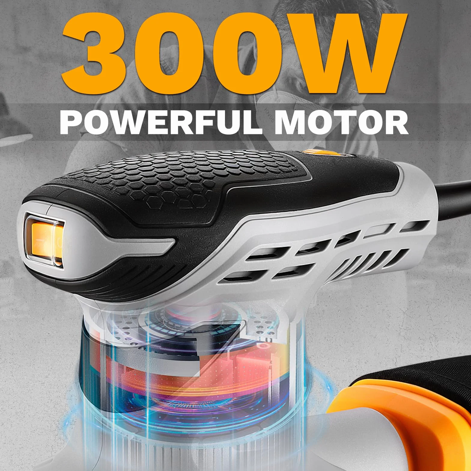 DEKOPRO Ponceuse Excentrique 300W 125mm: Ponceuse Orbitale Electrique 13000RPM, avec Auto-aspiration, Auto-agrippant Papier Abrasif 16 Pièces, pour Surfaces en Bois, Acier, Polissage de Précision
