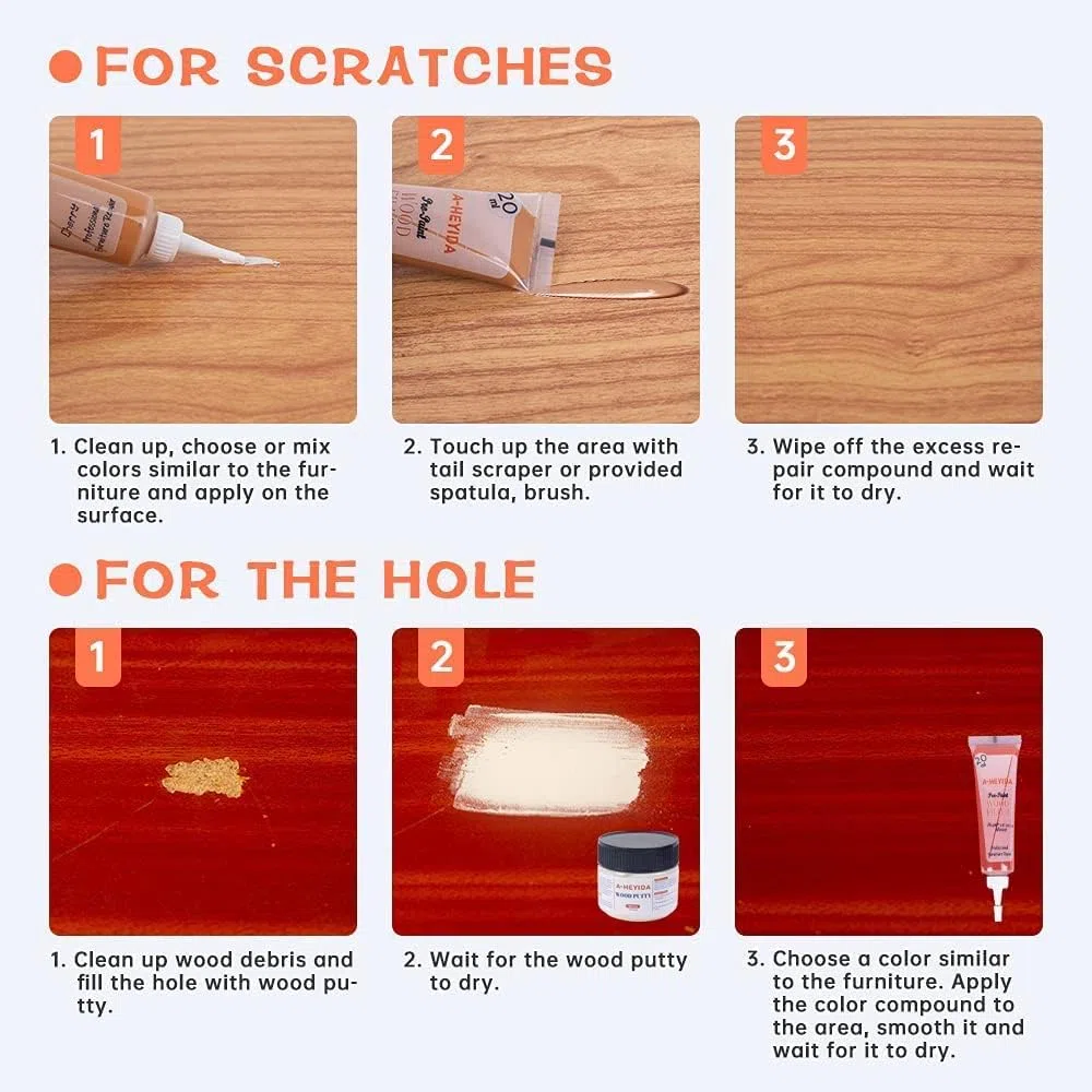 Kit Reparation Parquet, Mastic Bois Pâte Kit de Reparation Stratifie avec Marqueurs Réparation Meubles pour Retoucher Taches Frottement Décoloration Fissures Trous Rayures