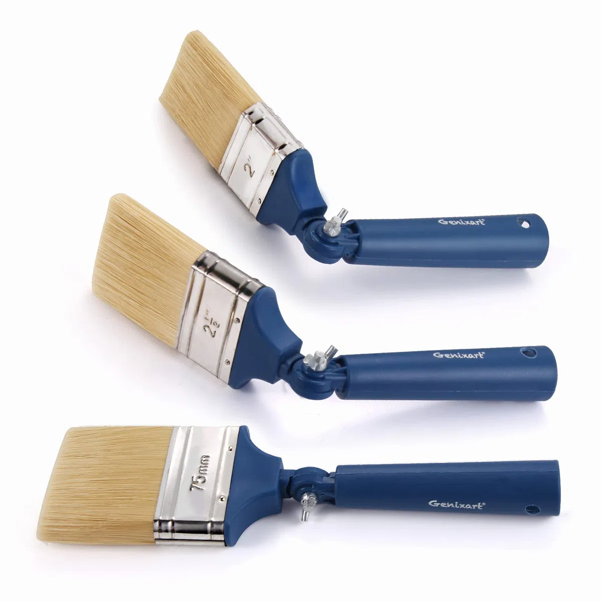 Genixart Lot de 3 pinceaux extensibles pour murs et plafonds - Pinceaux à manche long pour bois - Pinceaux de maçonnerie multi-angles réglables pour peinture et chaux
