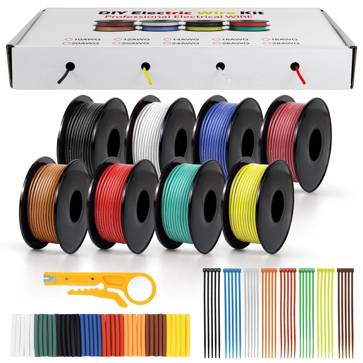 Lot de Câbles Électriques en Silicone 18 AWG 0,75mm², 8 Couleurs, 5 Mètres par Rouleau, Cuivre Étamé Flexible, Idéal pour DIY, Véhicules et Installations Domestiques
