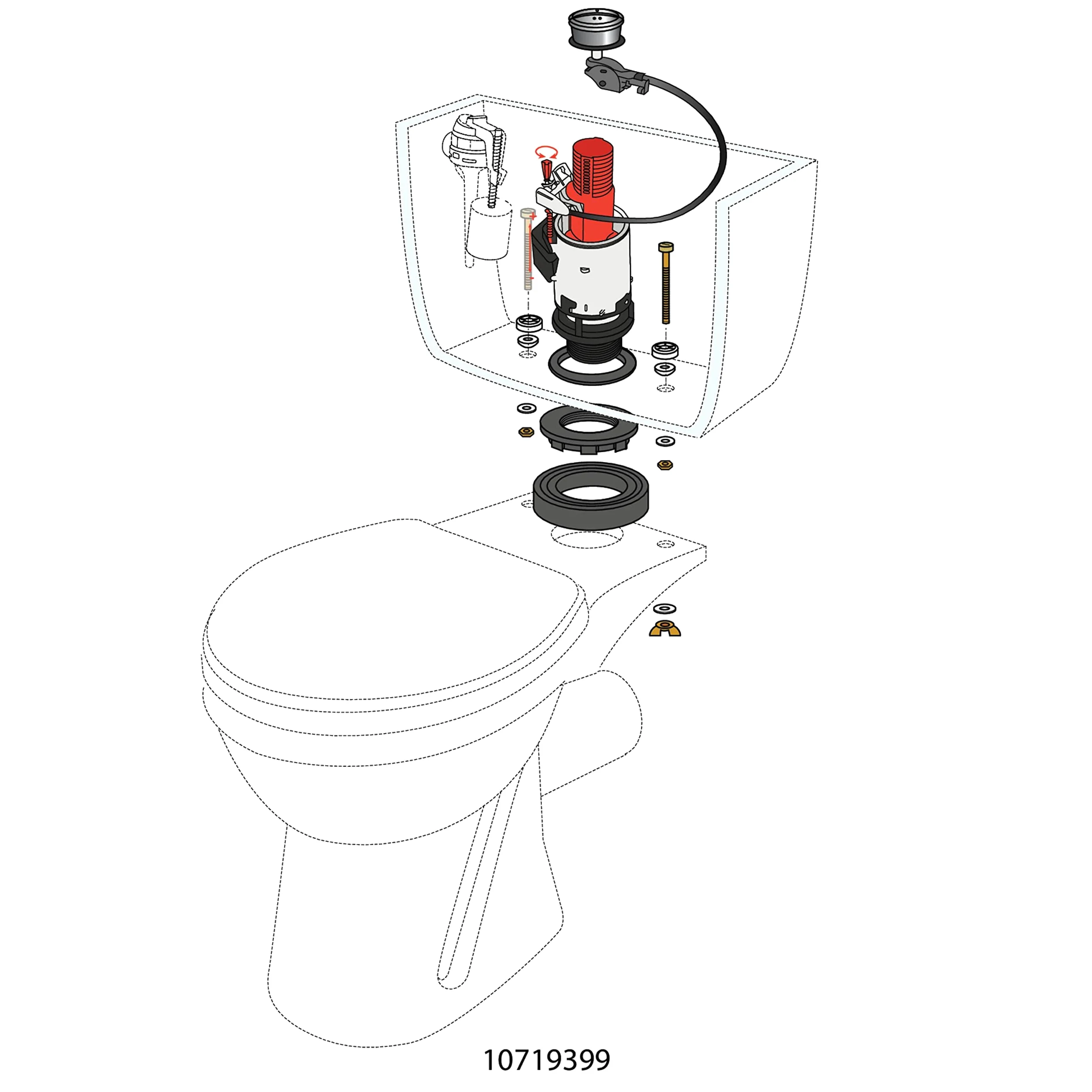 Wirquin 10722802 Mécanisme chasse d'eau wc double chasse avec bouton poussoir à câble MW2, gris