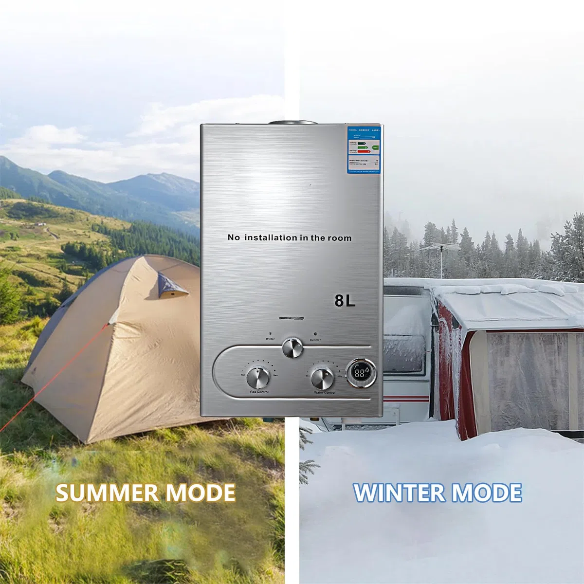 Chauffe-eau au Gaz Propane GPL,6L/8L Chauffe Eau Instantané Gaz,avec Modes Hiver et Été,16kW 2800Pa Chauffe-eau sans Réservoir avec Kit Douche,Protection Contre La Surchauffe (6L)