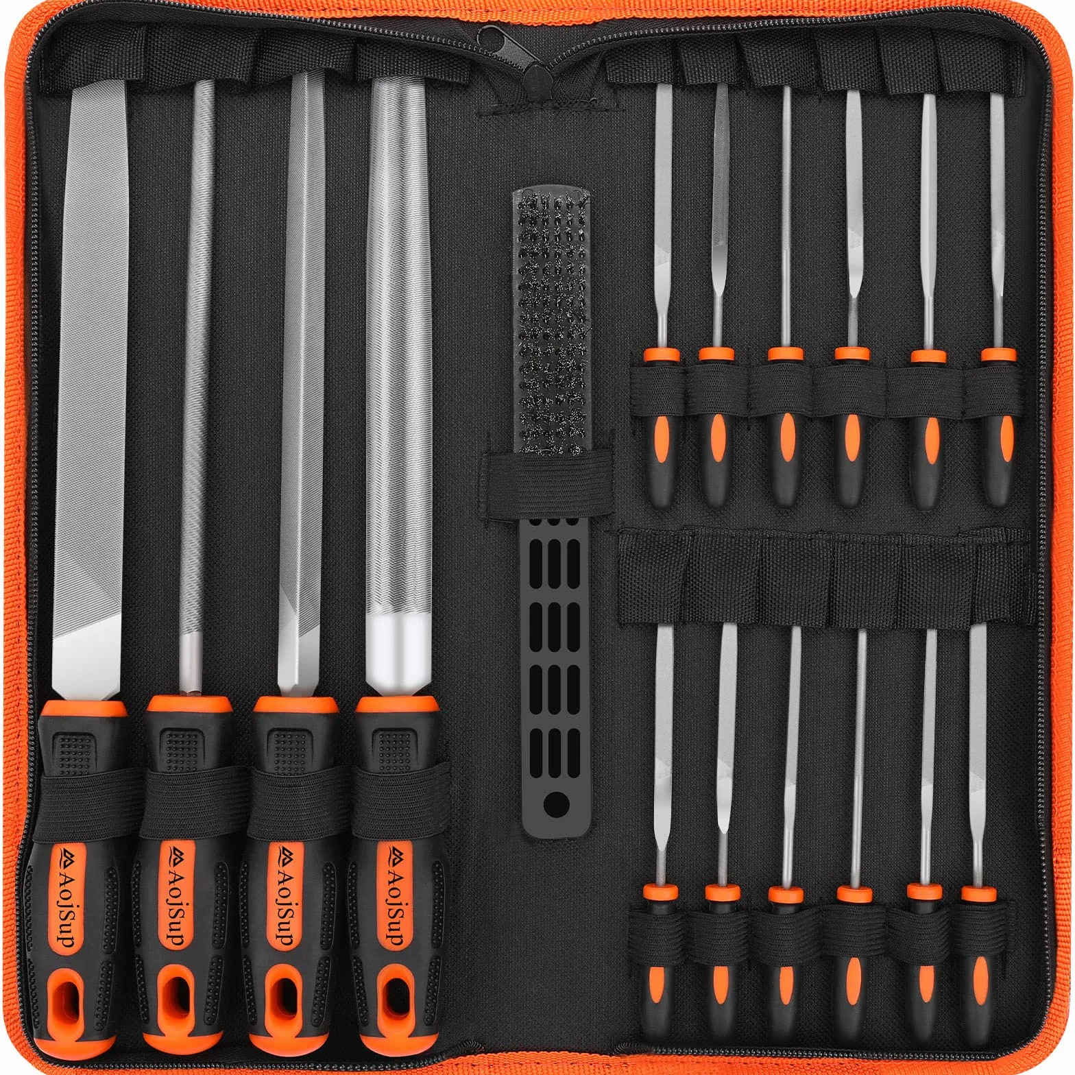 17Pcs Limes et Râpes, AojSup Lime Metal en Acier Forgé T12, 4x Grand Limes Metal, 12x Lime Aiguille Metal et 1x Brosse de Nettoyage, Lime à Metaux pour Menuiserie/Sculpture/Travaux Manuels/Atelier