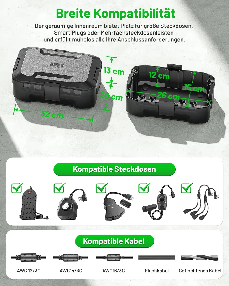 Boitier Etanche, IP55 Medium Boîtes à Bornes électriques, Boite Etanche Electrique Exterieur, Idéal Pour Protéger les Multiprises, Lumières de Noël, Dimensions intérieures = 26 cm x 15 cm x 12 cm