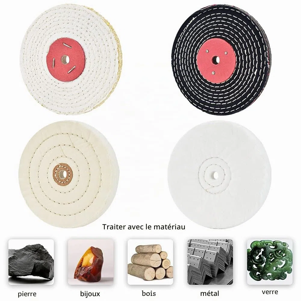 Disque de polissage de 150 mm - Pour ponceuse avec trou de mandrin de 12,7 mm (doux et fin) et de 12,7 mm (moyen et grossier) - 4 pièces