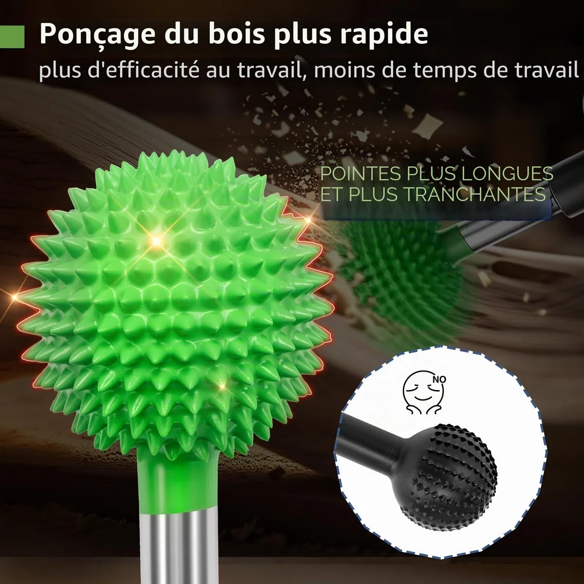 Litorange Fraise à bille en carbure avec pointe longue pour perceuse, Ponceuse à tête sphérique de 1/4" pour meuleuse droite électrique, fraise à bois, râpe à billes pour le travail du bois et la