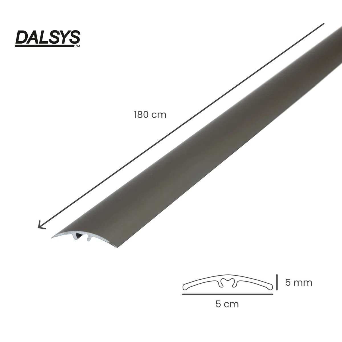 Profil d'adaptation Dalsys 180cm x 50mm, aluminium champagne, profil de compensation de hauteur, barre de seuil sol, barre de transition extra large pour stratifié et vinyle, seuil de porte