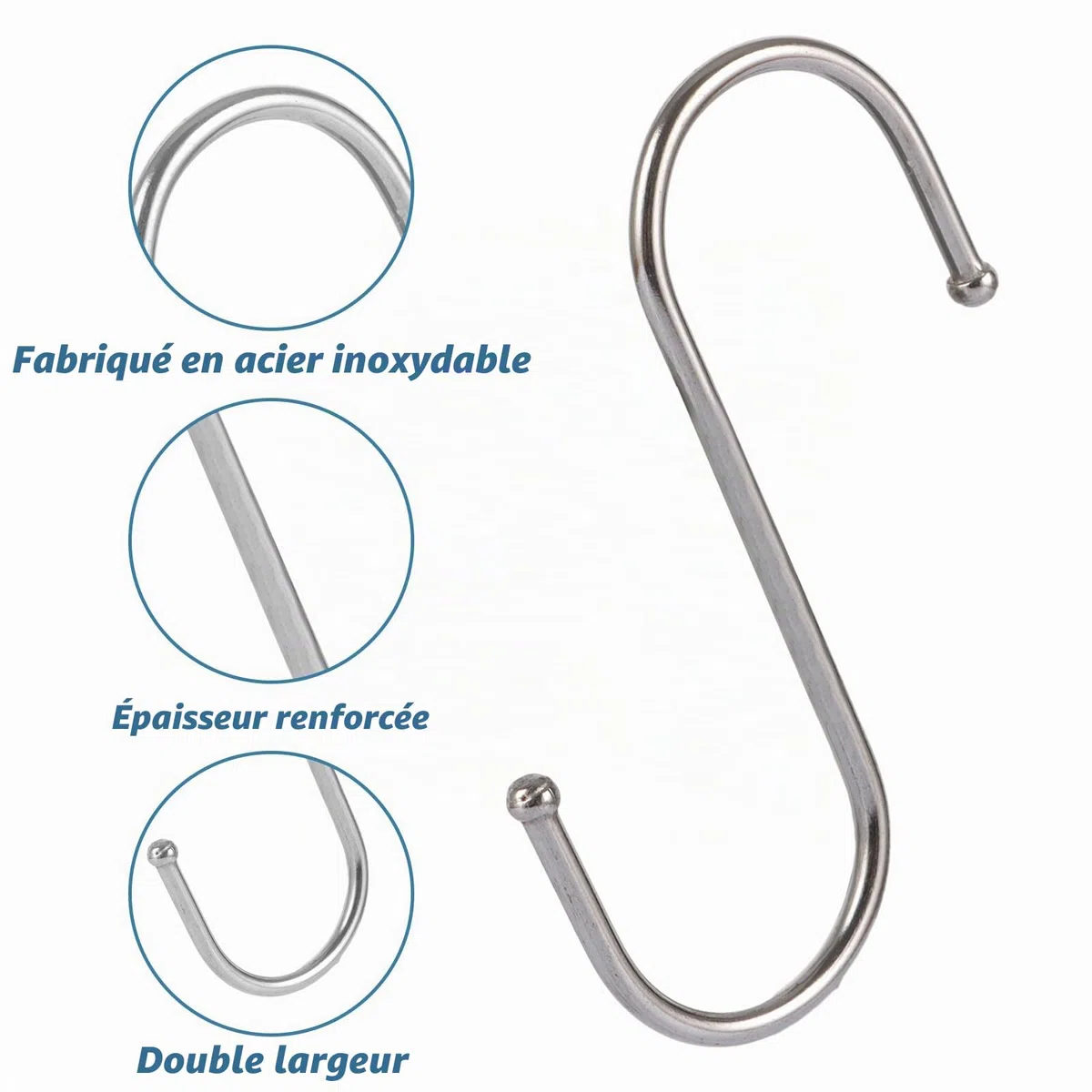 Crochet S en Métal 9cm, 100 Pièces Crochets S en Acier Inoxydable, Crochet en S pour Cuisine, Hameçon Forme S pour Suspendre Casseroles et Vêtements, Usage Bureau et Salle de Bain