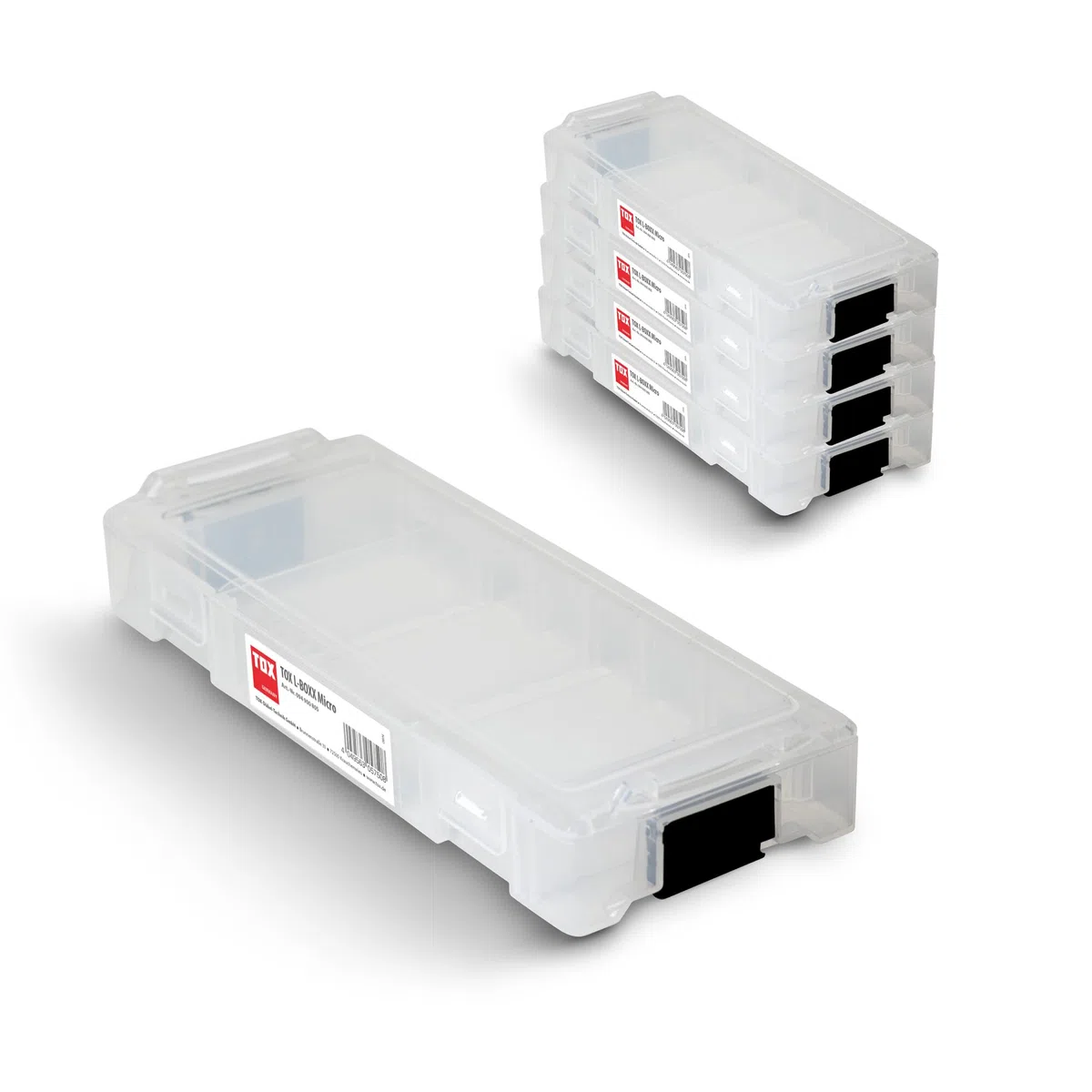 Coffret TOX L-BOXX Micro en lot, empilable et encliquetable avec le système L-BOXX, divisible en 8 compartiments, rangement pour chevilles et vis, transparent, lot de 5 pièces, 094909145