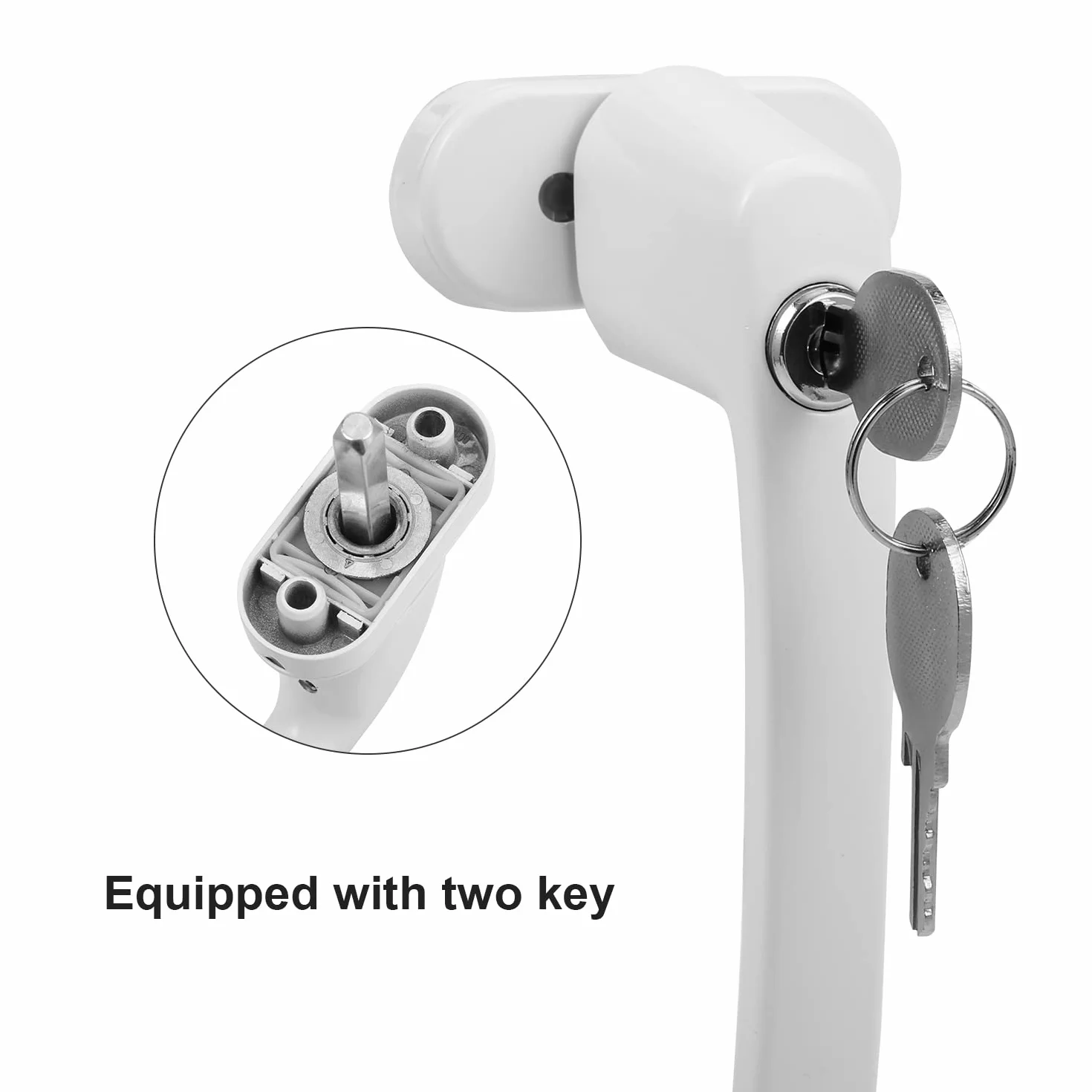 Jopassy Lot de 8 poignées de fenêtre en aluminium - Blanc - Verrouillables - Avec serrure et clé - Sécurité enfant - Longueur de tige : 35 cm - Fermeture identique - Poignée de porte de balcon Windows
