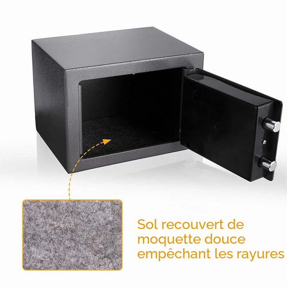 Coffre Fort de Sécurité Numérique Électronique, 4,6L Coffre-fort avec 2 clés d'urgence, Deux Boulon de Verrouillage, Coffre Fort Mural Pour Bureau, La maison, Hôtel, 23cm x 17cm x 17cm, Noir