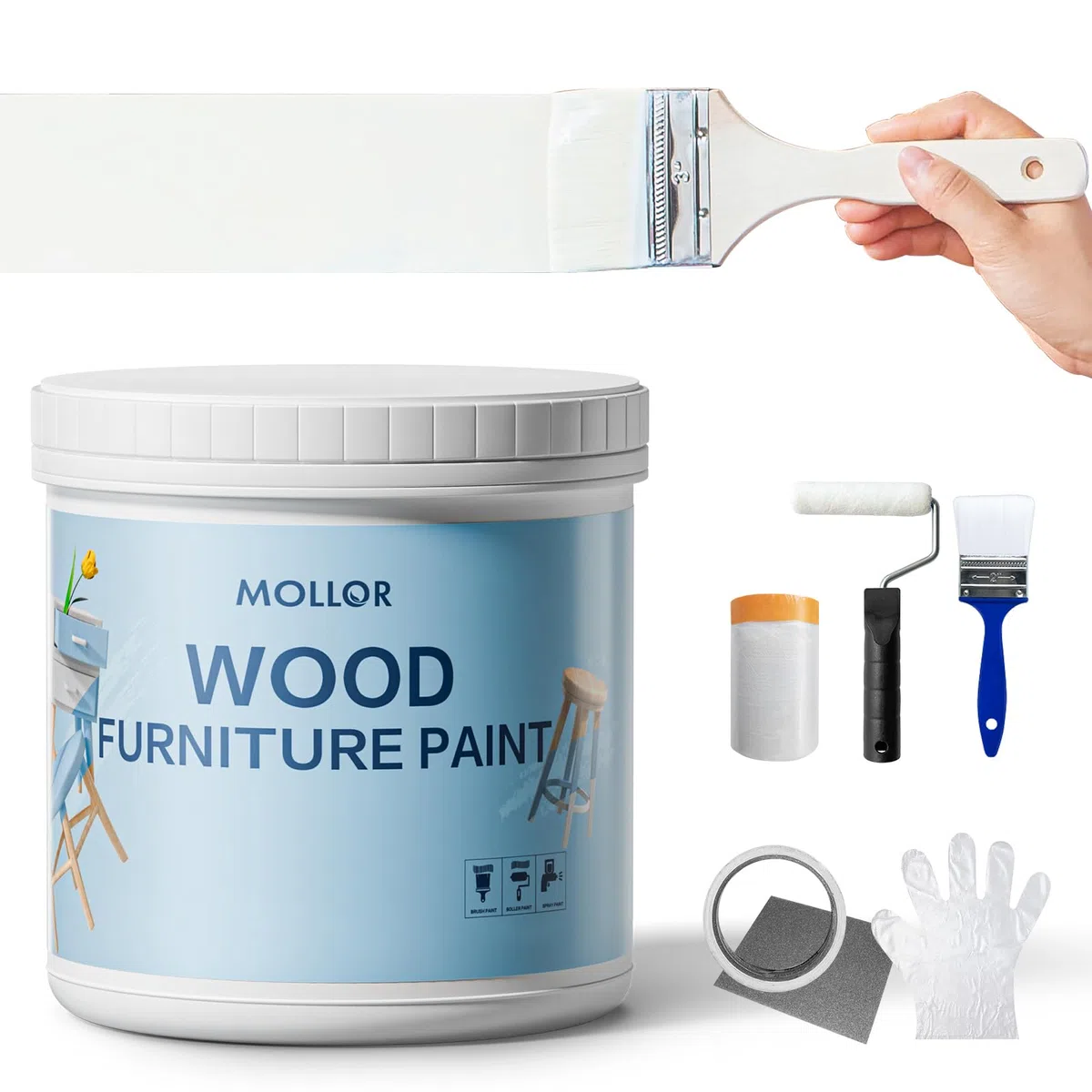 Peinture Meuble Bois | Idéal pour Rénovation de Meubles | Chalk Paint | Ardoise Craie | Peinture Mur Interieur | Mat et Lavable | 1kg Blanc avec des outils