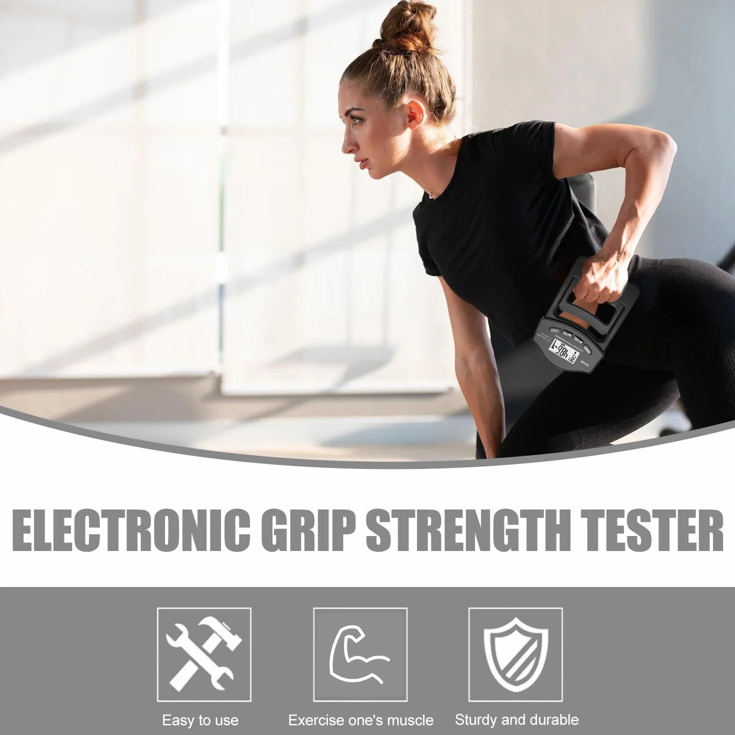Digitaler Handkraftmessgerät, Schwarz 396lb/180Kg Hand Dynamometer mit USB-Ladekabel Grip Strength Trainer Elektronische Griffkraft Messgerät LED Display Grip Strength Trainer Kraftmesser
