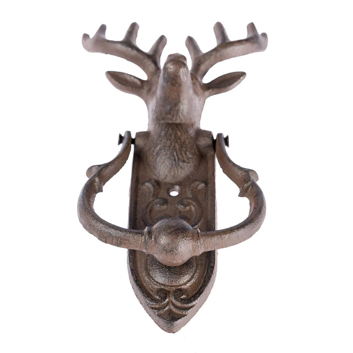 HOMESCAPES Heurtoir de porte décoratif en fonte marron - Tête de cerf
