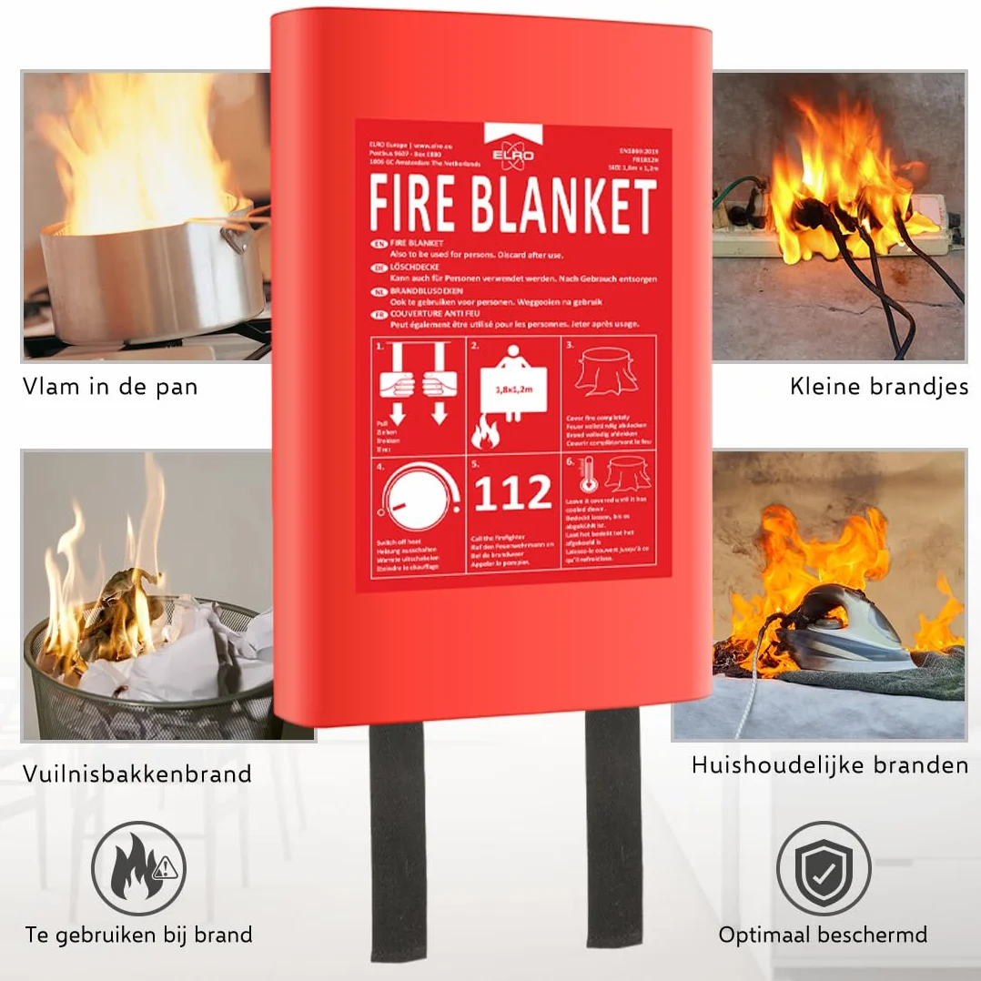 ELRO FB1812H Couverture Anti-feu 1,8 m x 1,2 m | pour recouvrir Les Personnes | Cuisine, Bureau, Barbecue, Camping, Sécurité d’Urgence | Conforme EN1869 | Boîtier Rigide | Fibre de Verre