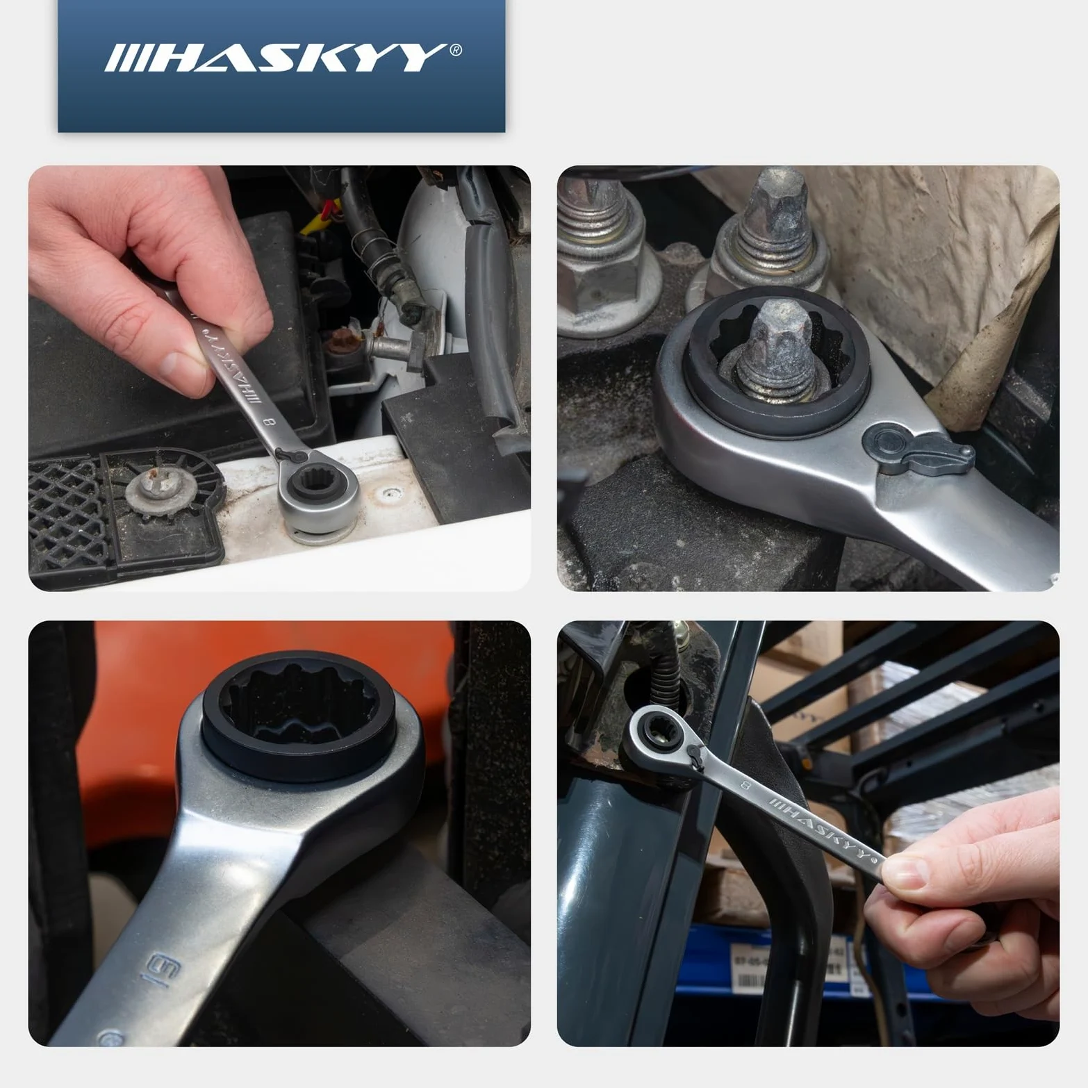 HASKYY Jeu de 3 clés à cliquet doubles SW 8-19 mm dans étui système I 8-10 x 9-11 I 12-13 x 14-15 I 16-17 x 18-19 Jeu de clés polygonales plates