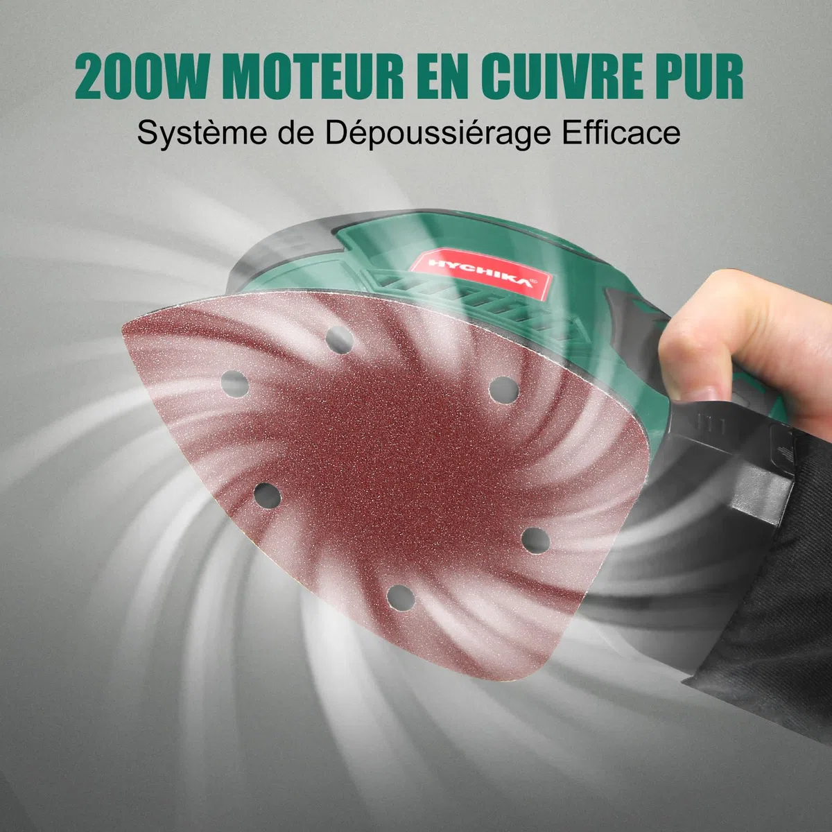 HYCHIKA Ponceuse Bois, 200W 14000RPM Ponceuse Electrique avec 12pcs Papier de Verre& Collecte de Poussière, Idéale pour Angles et Bords, Métal et Bois