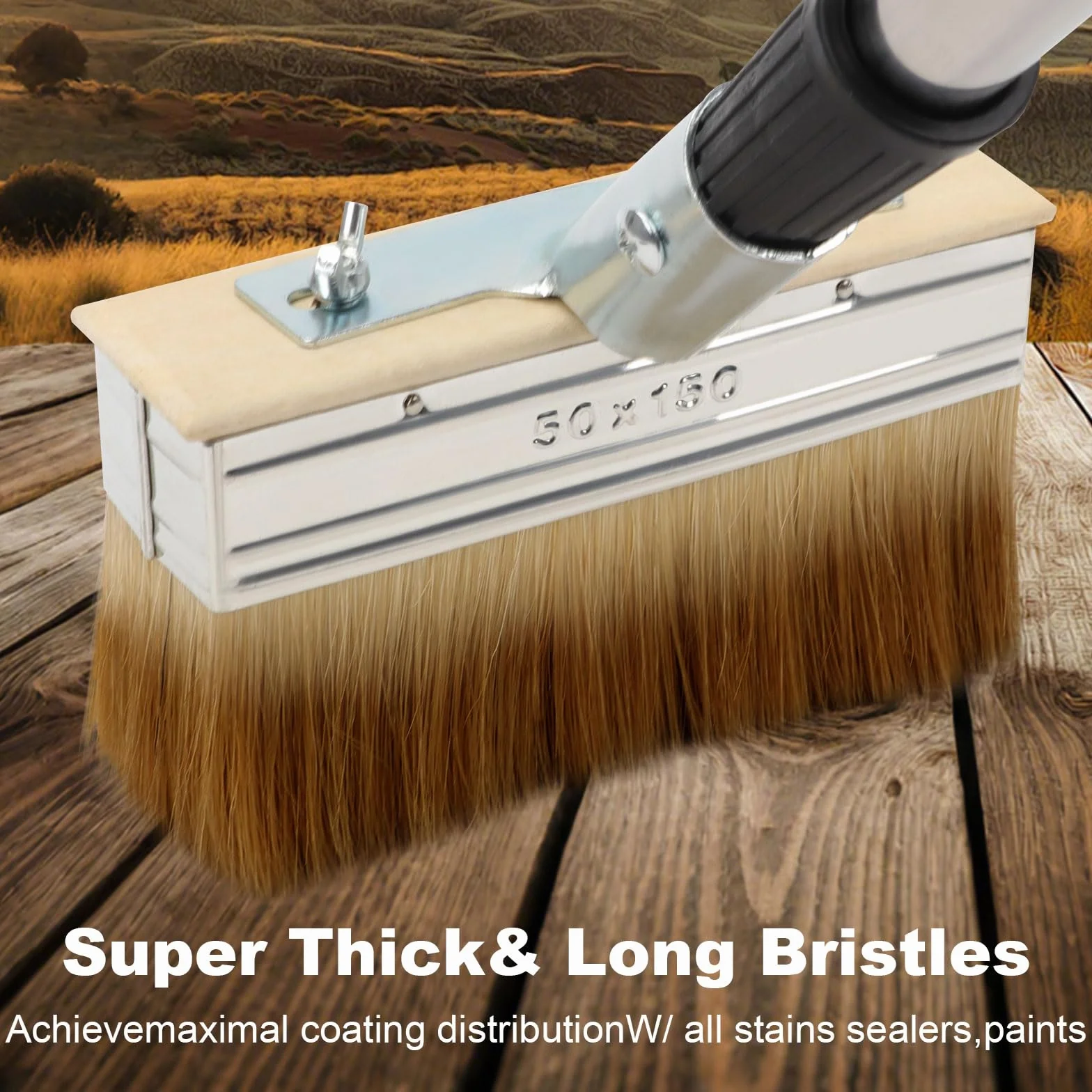 Pinceau Plat avec Long Manche 50x150cm, 3 pollici Pinceau de Peinture pour Terrasse avec Poils épais, Grande Brosse à Tache pour Terrasse en Bois Extérieur, Appliquer de l'huile et Teinture