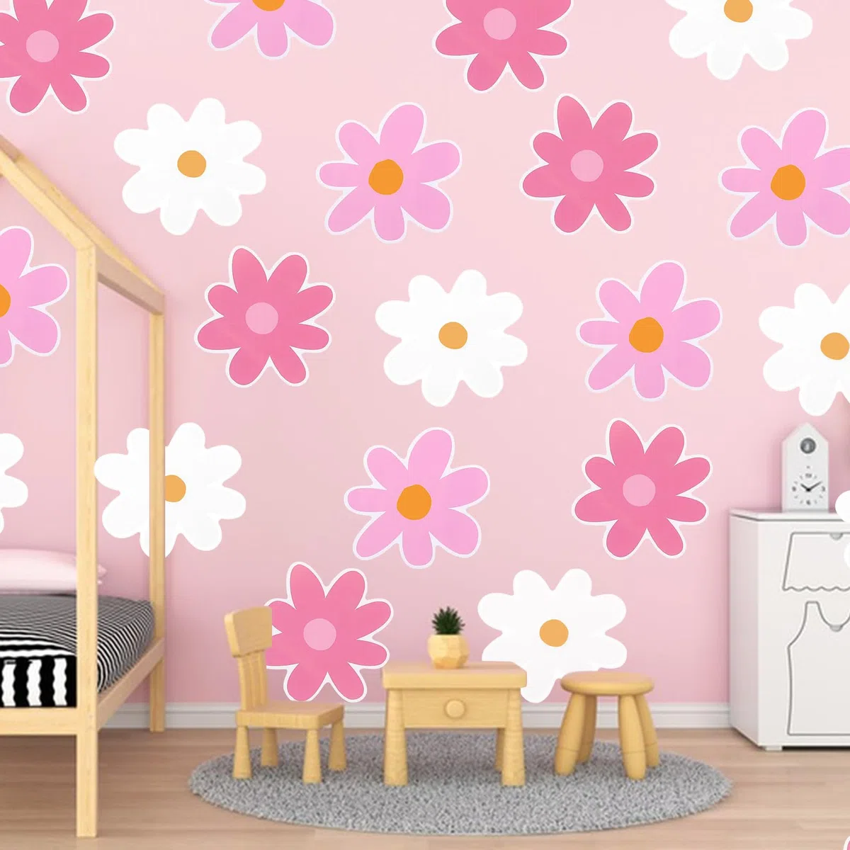 Autocollant Mural Marguerite 36 Pièces, Autocollant Mural Grande Fleur imperméable pour Chambre d'enfant, Stickers muraux Marguerite pour Chambre d'enfant, Chambre, Salon, décoration Murale