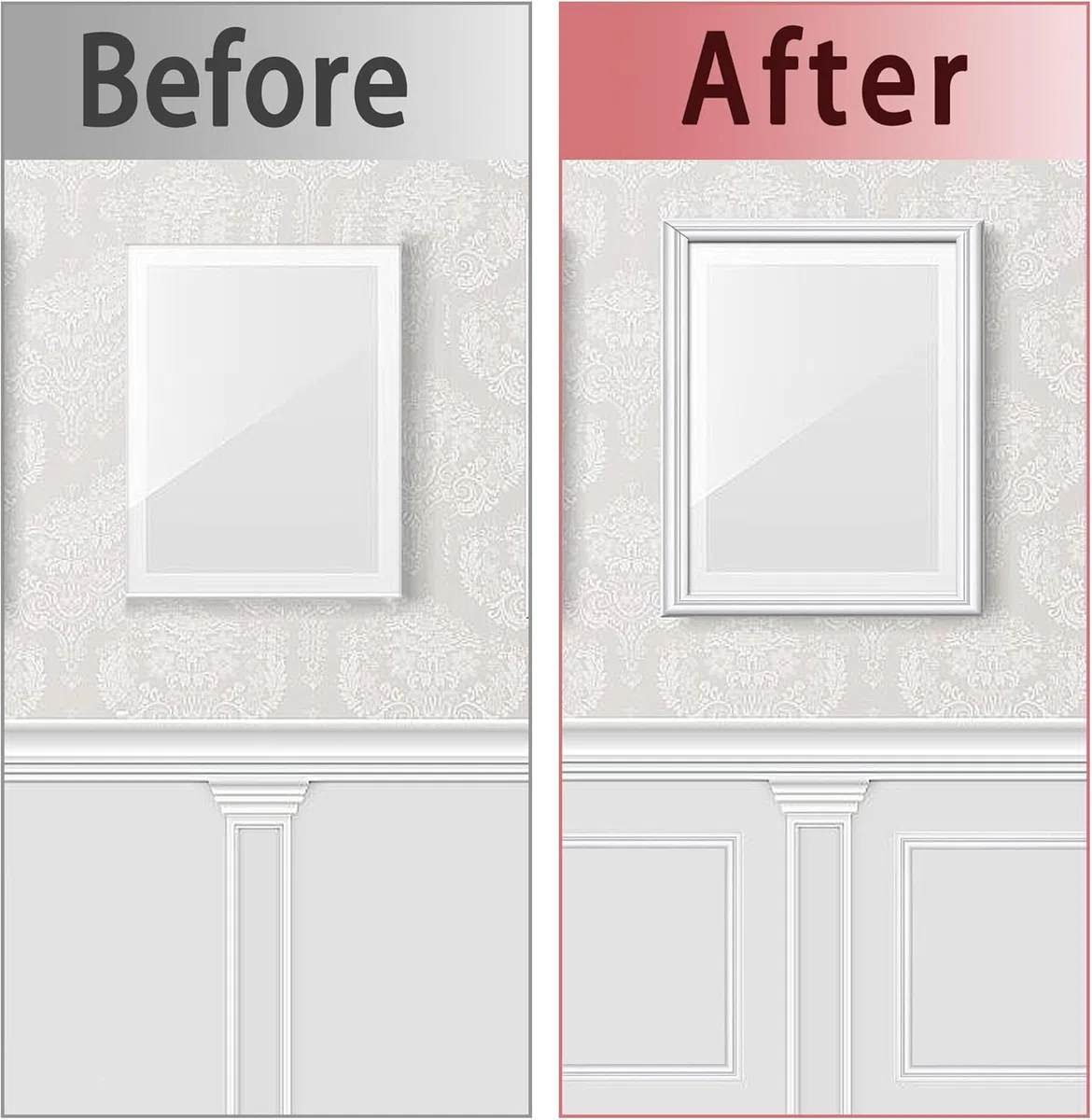 6,1 m x 23 mm Bandes autocollantes pour décoration murale | Moulure autocollante blanche, cadre de miroir, porte d'armoire, décoration d'intérieur