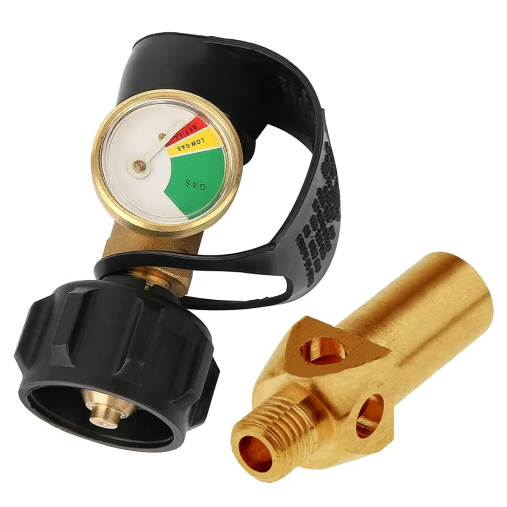 melairo Indicateur de Niveau de Jauge de Réservoir de Propane, Détecteur de Fuite, Manomètre de Gaz pour Camping-Car, avec Buse Minière de Connexion de Type 1