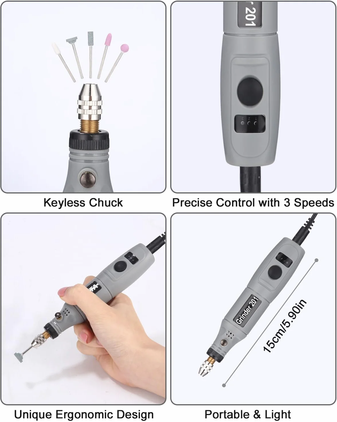 Multifonction Outils Rotatif Avec 95 Accessoires, Outil Rotatif sans fil, 3 Vitesse Perceuse sans fil Mini 5000-15000 tr/min, pour Perçage, Meulage,Polissage,Découpe, Gravure