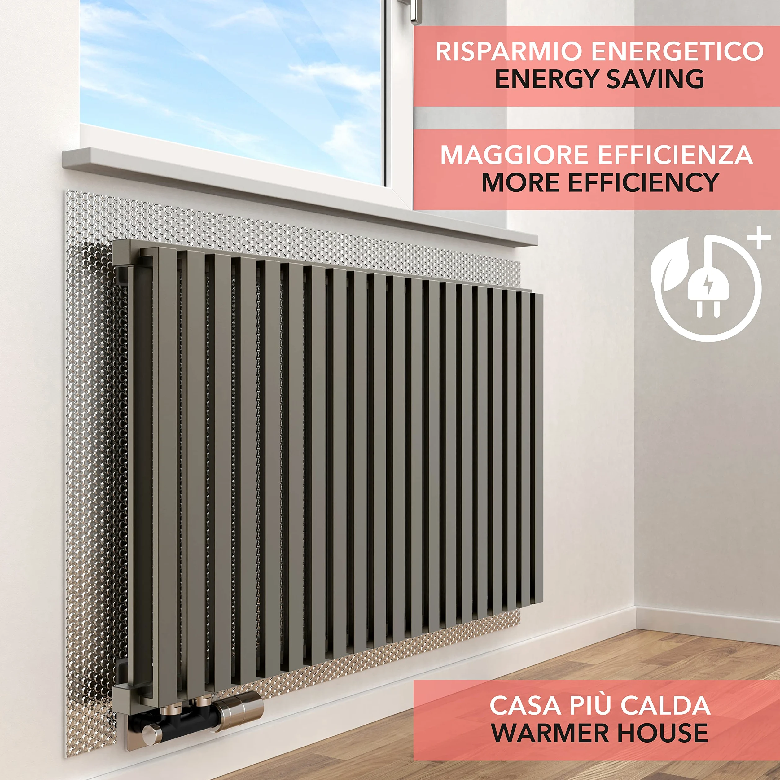 Panneau isolant pour radiateurs | isolation thermique et thermique pour radiateurs | 300 x 75 cm | Fabriqué en Italie | Système de fixation magnétique anti-condensation | Économie d'énergie et