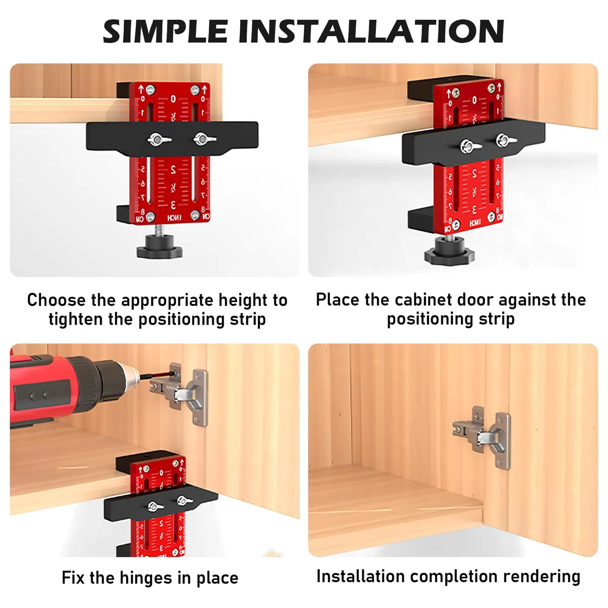 Positionneur De Porte D'Armoire: 1 Pièce Ajustable Alliage D'aluminium, Installation De Porte D'Armoire Pour Menuiserie, Hauteur Réglable 0-60mm, Compact Et Portable (Rouge)