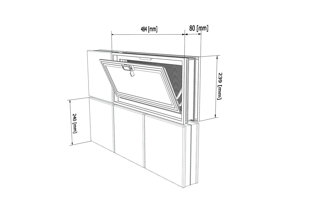 Fenêtre d’aération à insérer dans un mur en briques de verre ou en maçonnerie | Dimensions 48,4X24X8 cm | Unité de vente 1 fenêtre