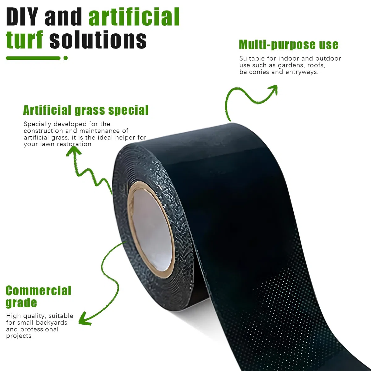 Lot de 2 bandes de gazon artificiel double face 50 mm x 5 m ruban adhésif Vert pour extérieur, jardin, pelouse, moquette