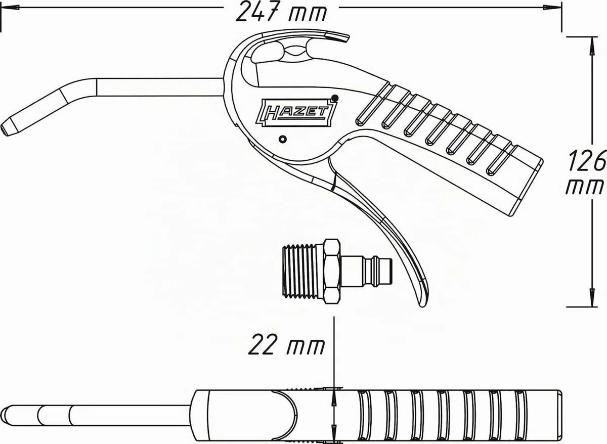HAZET Pistolet de soufflage 9040P-1 I Buse longue de 100 mm, courbée, pression de service de 6 bars avec poignée ergonomique I pour une élimination rapide des copeaux ou autres corps étrangers'.